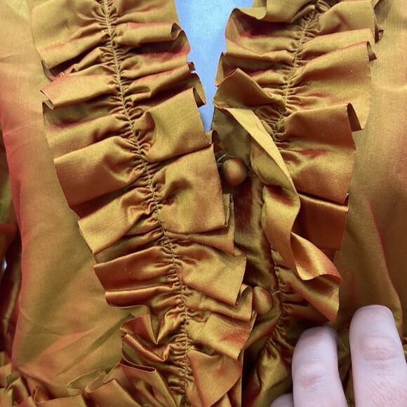 Richard K Tsao Womens Size ? Hand Woven Thai Silk Gold Belaro Ruffle Jacket - Picture 4 of 14